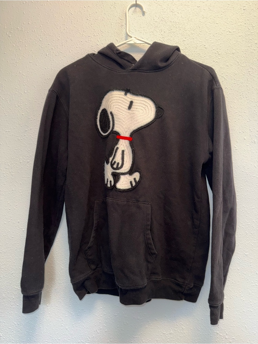 Peanuts Black Hoodie with White Snoopy and Red Collar